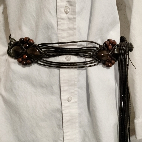 Vintage Boho Macramé Women's Belt Beaded Adjustable Tie Closure Vegan Leather - Picture 12 of 12